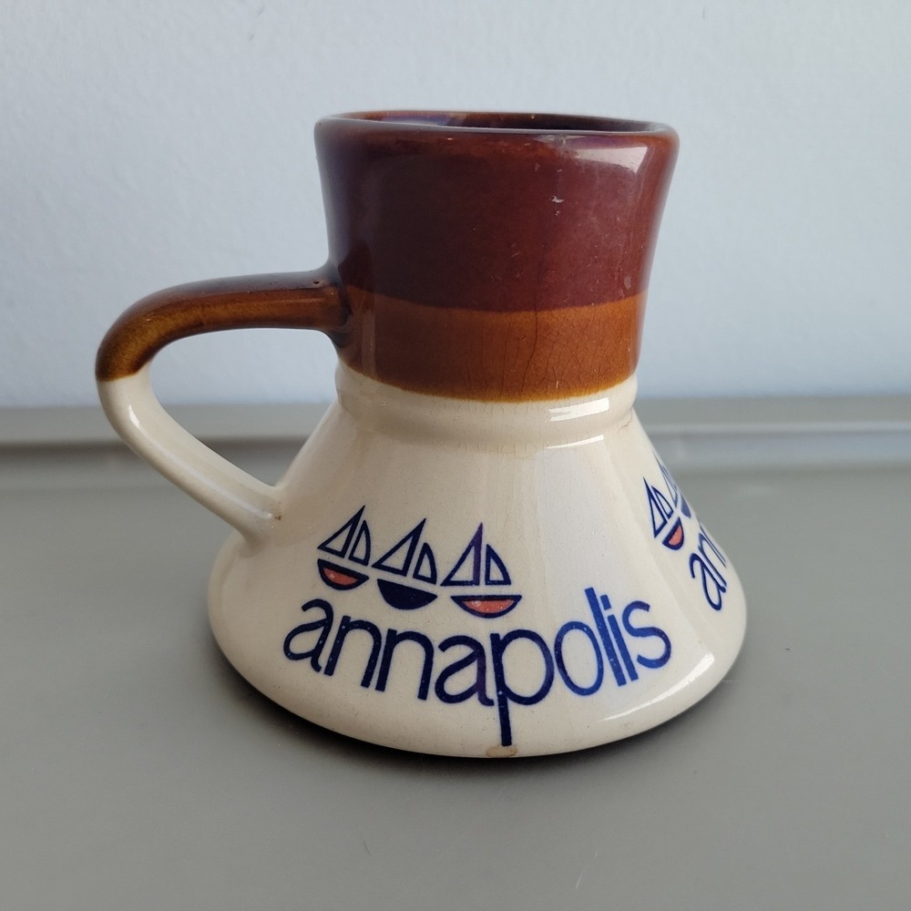 Vintage Feltman Langer Nautical No-Tip Mug Sailboats Annapolis - See Pics